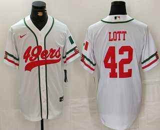 Mens San Francisco 49ers #42 Ronnie Lott White Mexico Cool Base Stitched Baseball Jersey